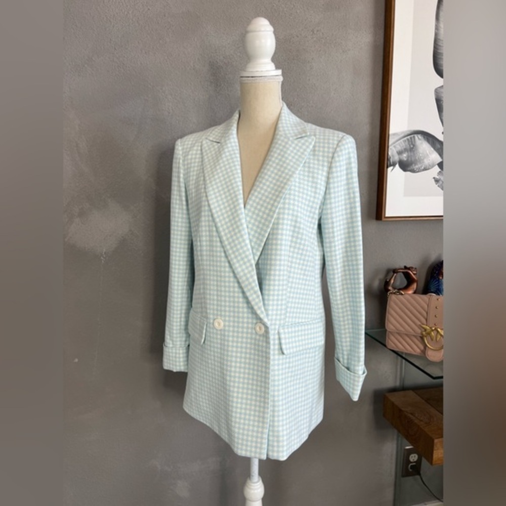Alice + Olivia Justin gingham woven double-breasted blazer size 4